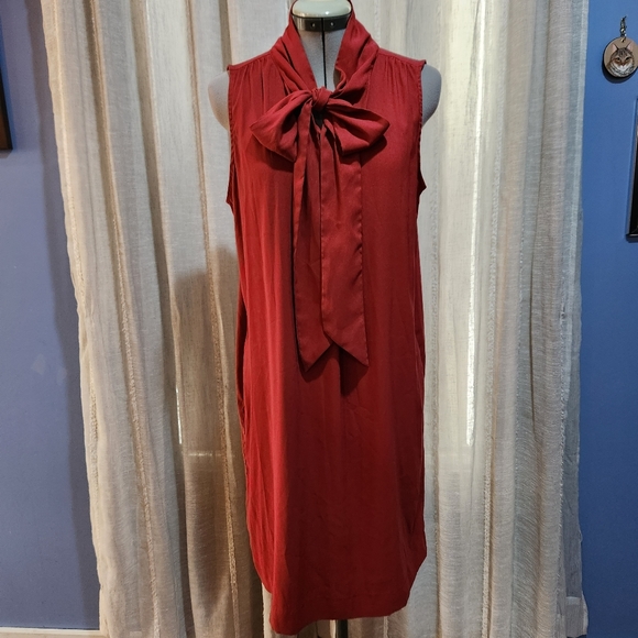 LOFT Dresses & Skirts - Loft Large Red Sleeveless Chiffon Neck Tie Bow Mini Dress